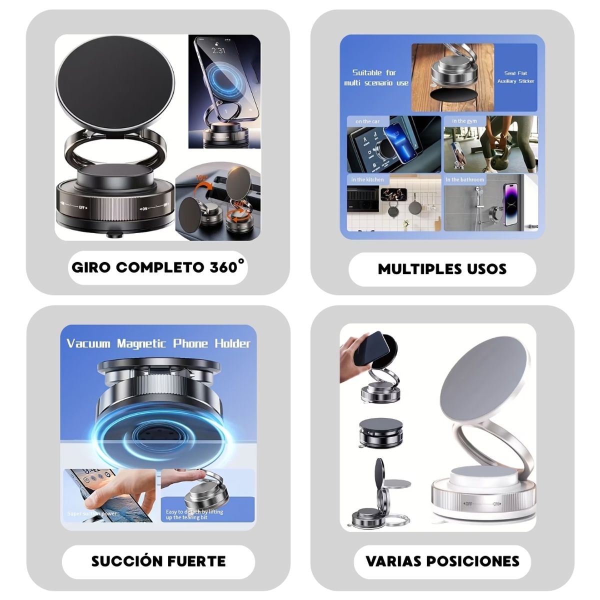 GENERICO - Soporte Magnético 360° 2025 para Celular con Ventosa Potente  Auto Escritorio Vidrio