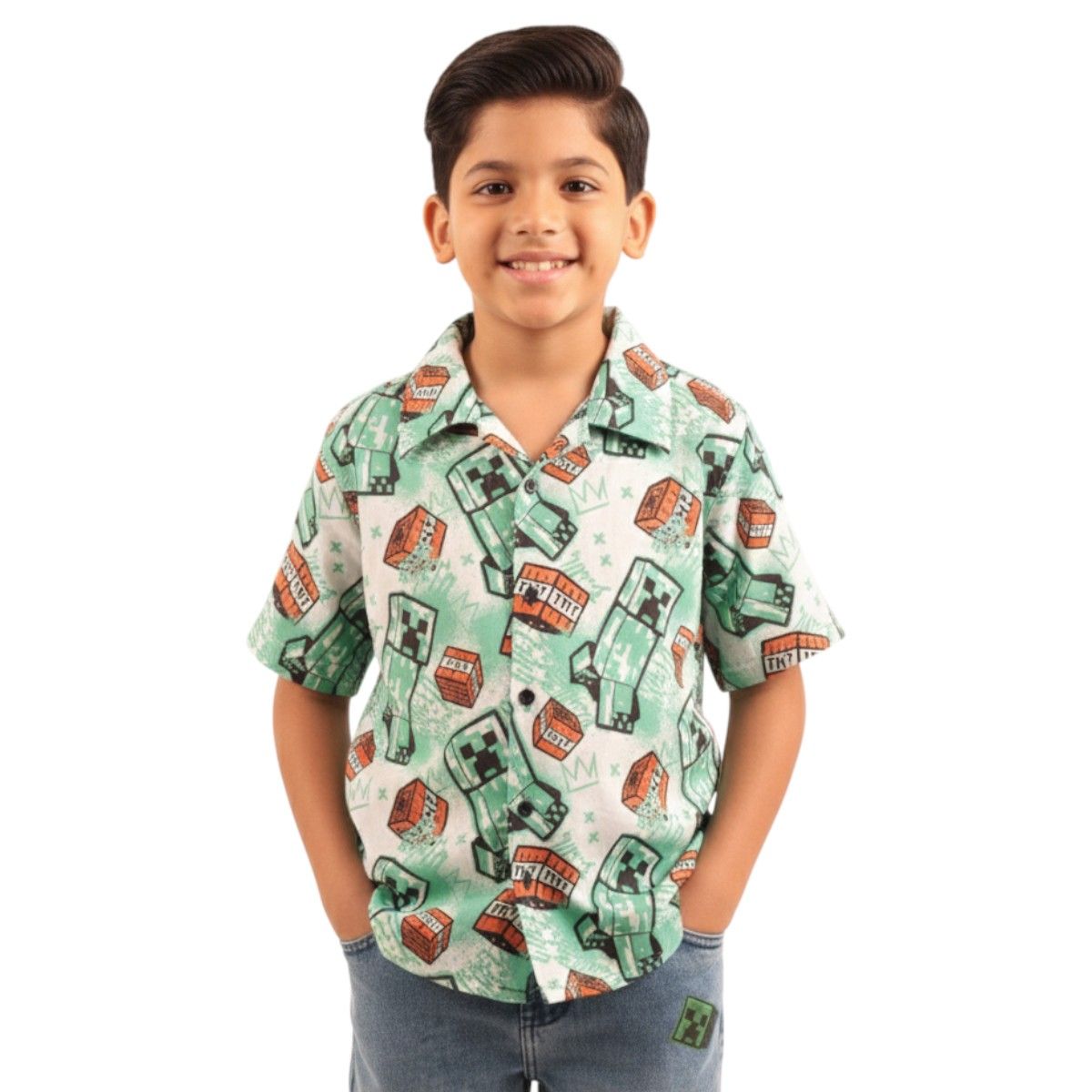 MICROSOFT - Camisa Manga Corta Niño Minecraft Verde Sarin
