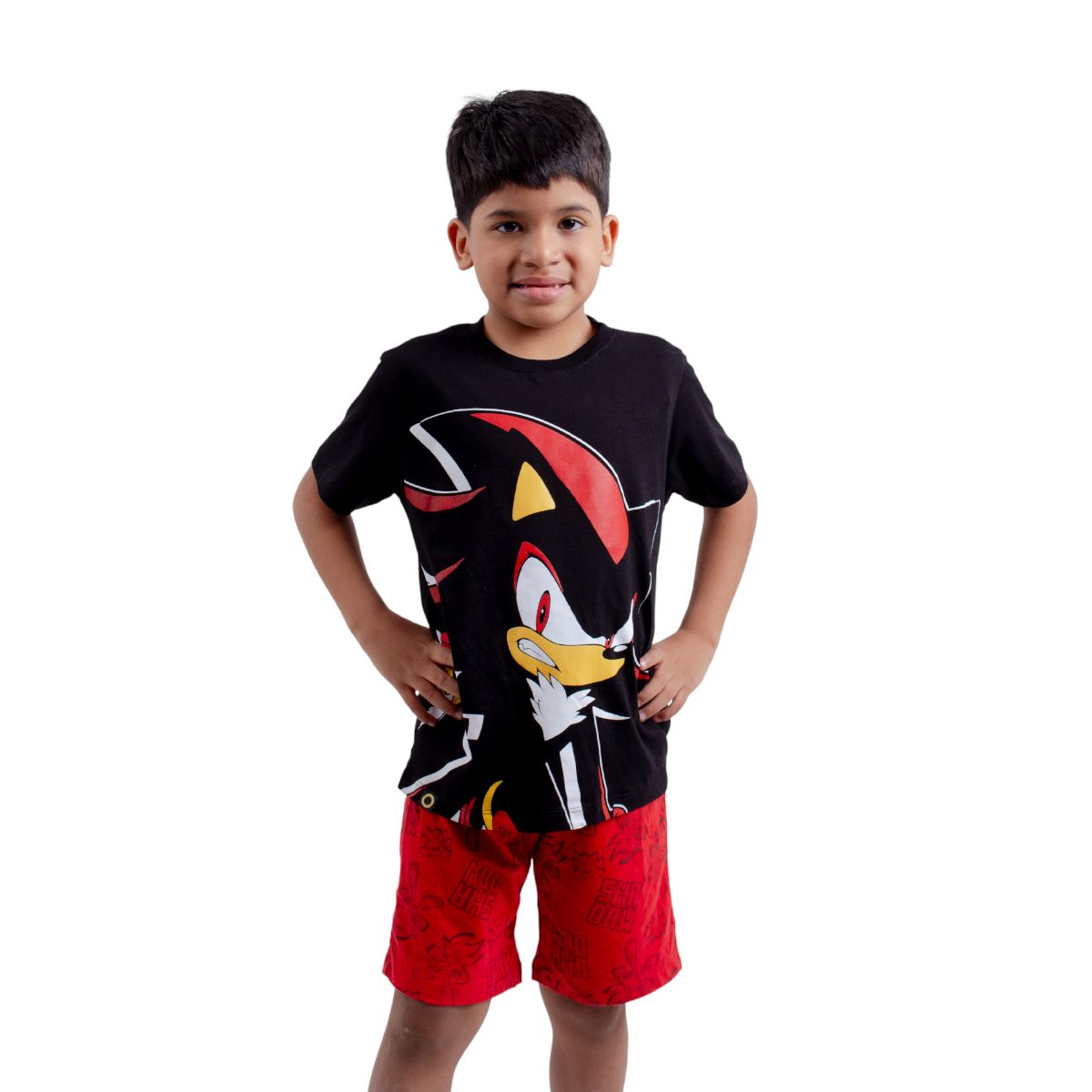 SEGA - Pijama Polo Manga Corta Y Short Niño Shadow Negro Algodón