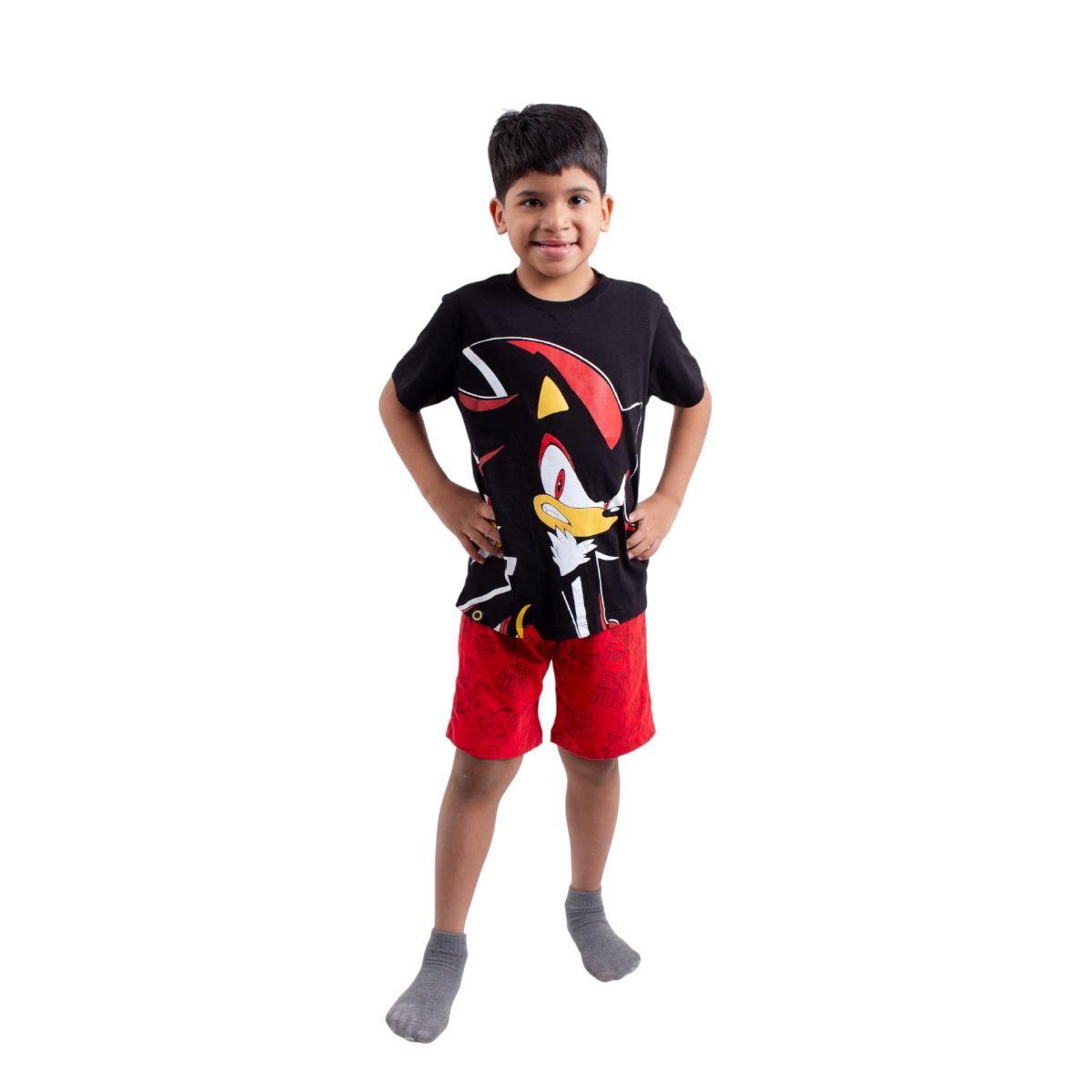 SEGA - Pijama Polo Manga Corta Y Short Niño Shadow Negro Algodón