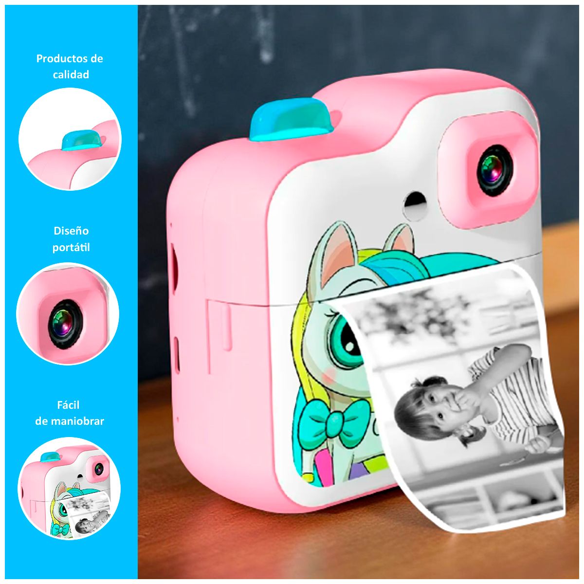 GENERICO - Cámara Digital Infantil Diseño Unicornio rosado con 3 rollos