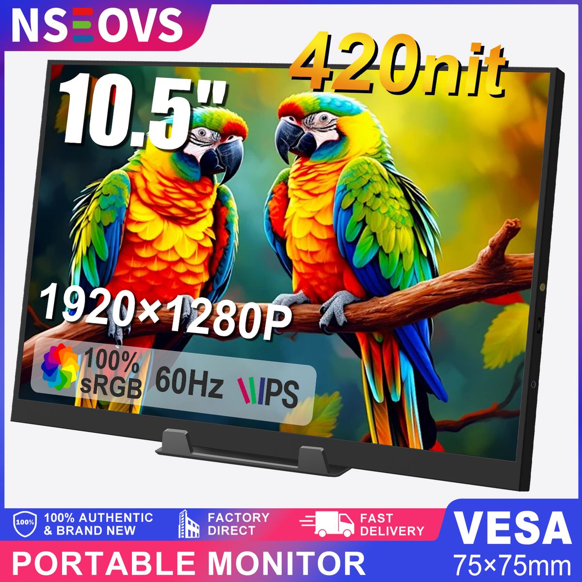 NO LOGO - NSEOVS Monitor Portátil de 10.5" 1080p 420nit 100% sRGB 1920*1080  60Hz