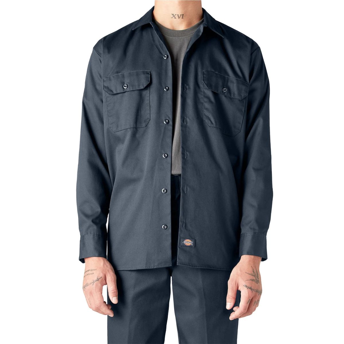 DICKIES - Camisa de trabajo de manga larga DICKIES corte original azul marino oscuro