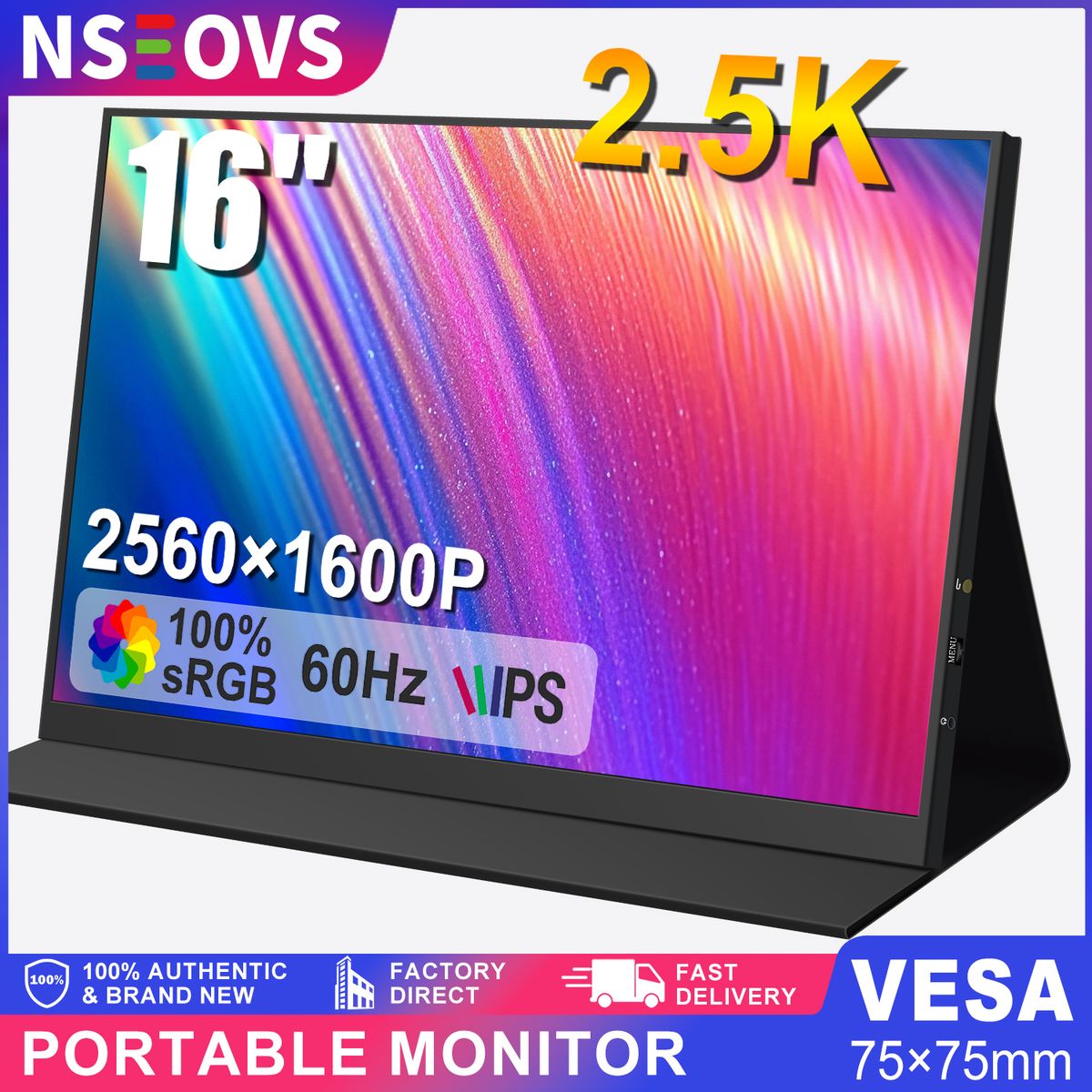 GENERICO - NSEOVS Monitor Portátil de  16" 2.5K 100% sRGB 2560×1600 Pantalla con Frecuencia Refrescar 60Hz
