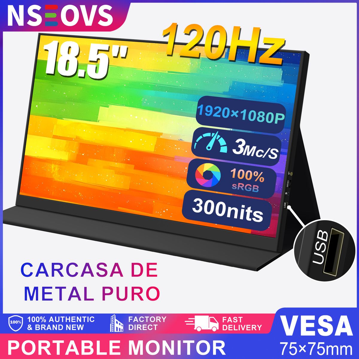 NO LOGO - NSEOVS Monitor Portátil de 18.5" 120Hz, 1080P 100% sRGB 1920× 1080 USB Ratón disponible