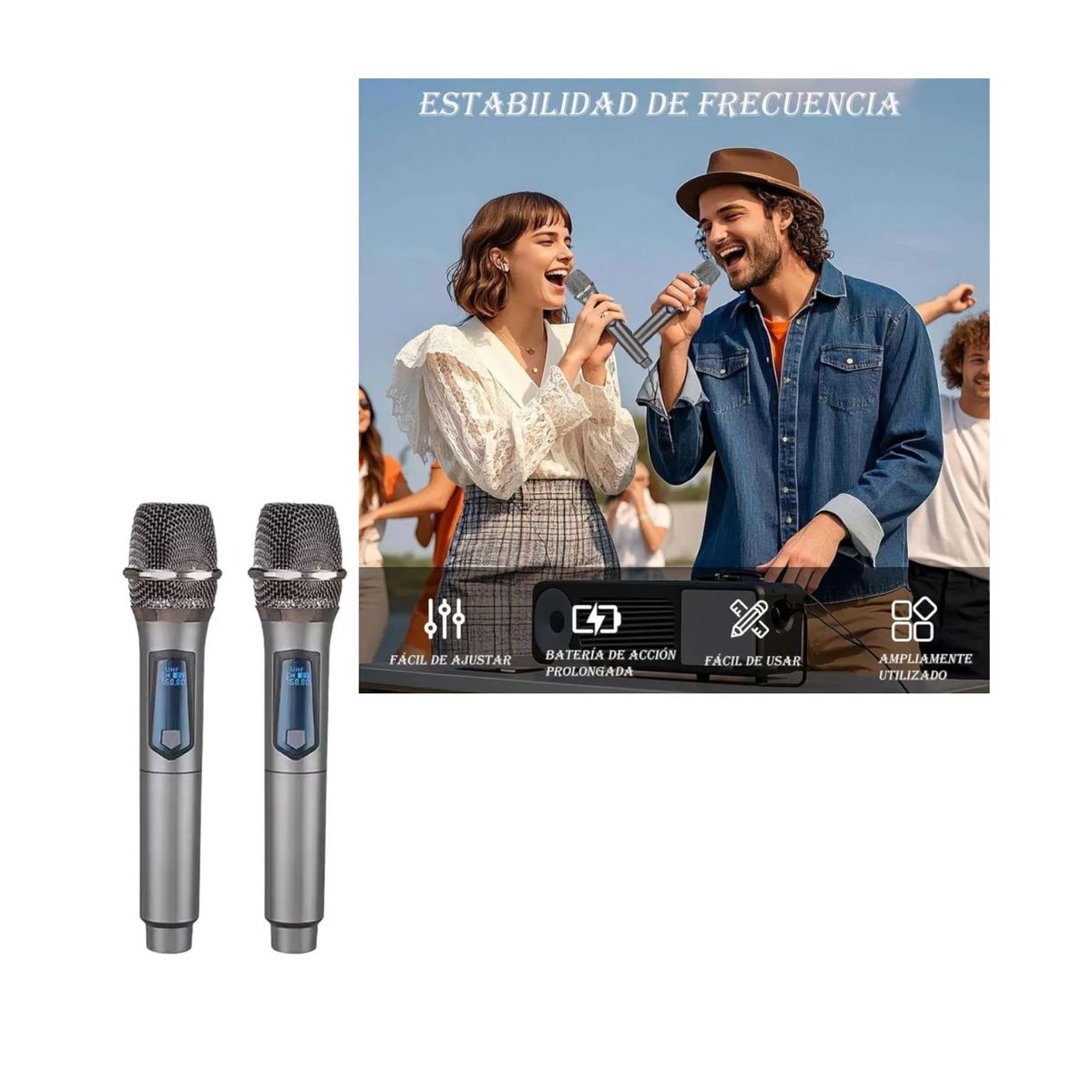 ROHS - DOBLE MICROFONO RECARGABLE PROFESIONAL INALAMBRICO UHF KMS-902MC