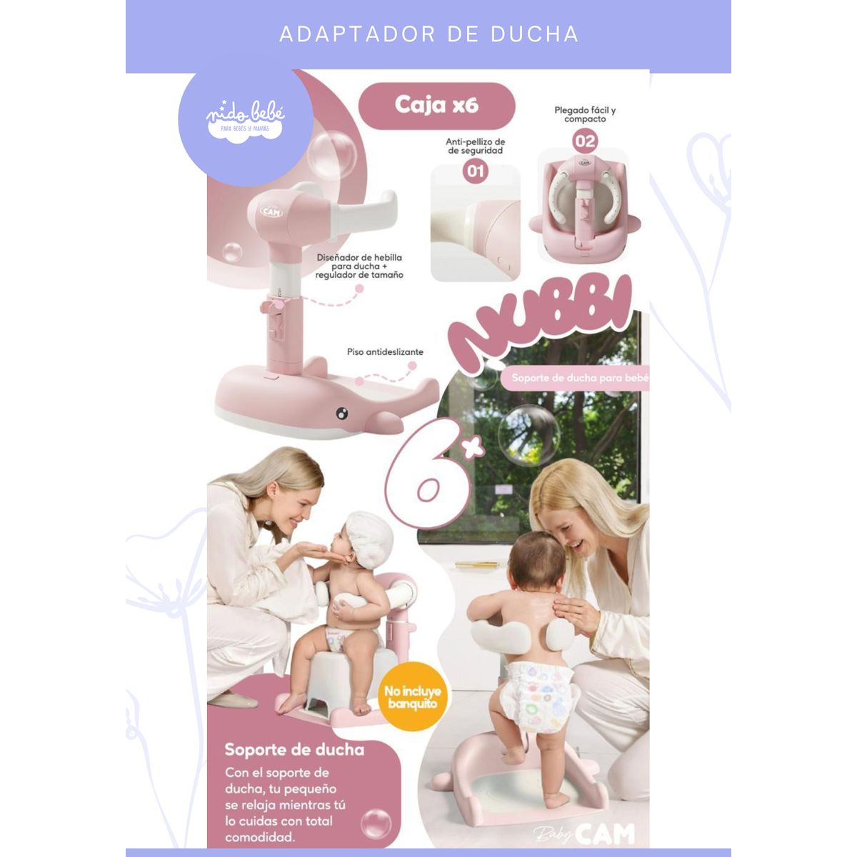 BABY - Soporte de Ducha para Bebé Ajustable DELFIN ROSA