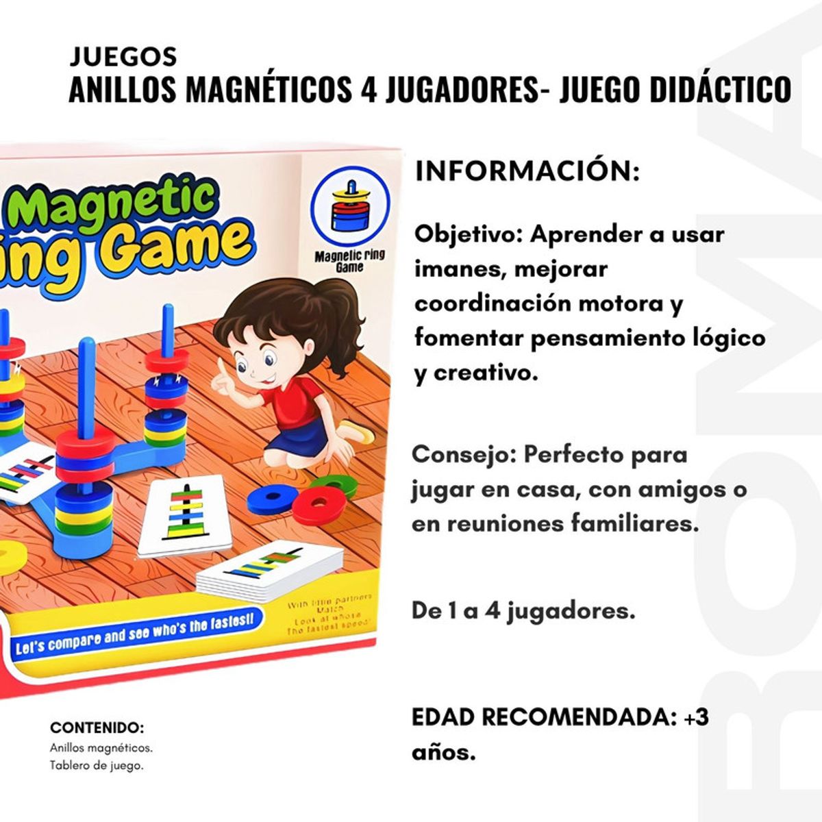 GENERICO - ANILLOS MAGNÉTICOS 4 JUGADORES JUEGO DIDÁCTICO