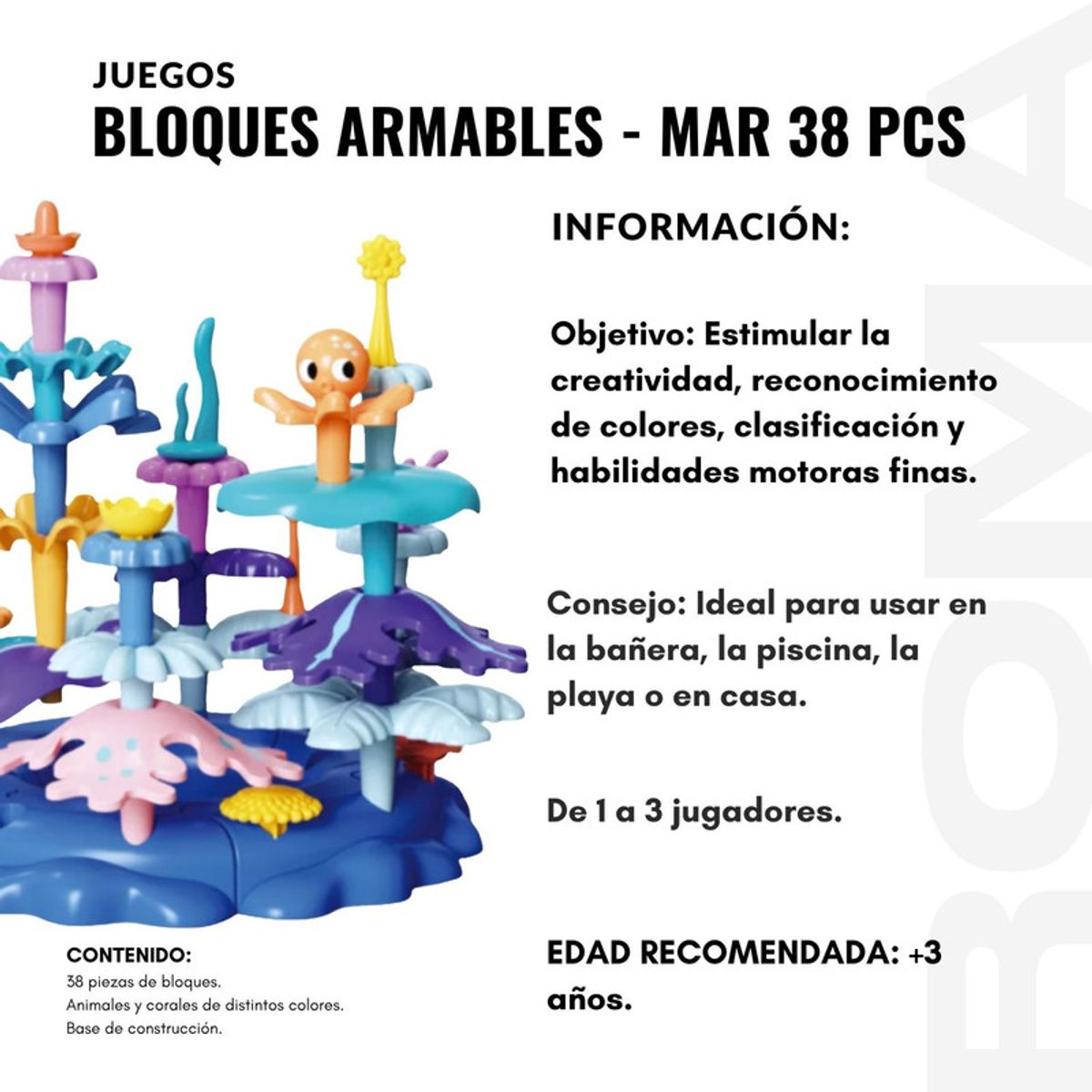 GENERICO - BLOQUES ARMABLES MARINOS 38 PIEZAS JUEGO DIDÁCTICO