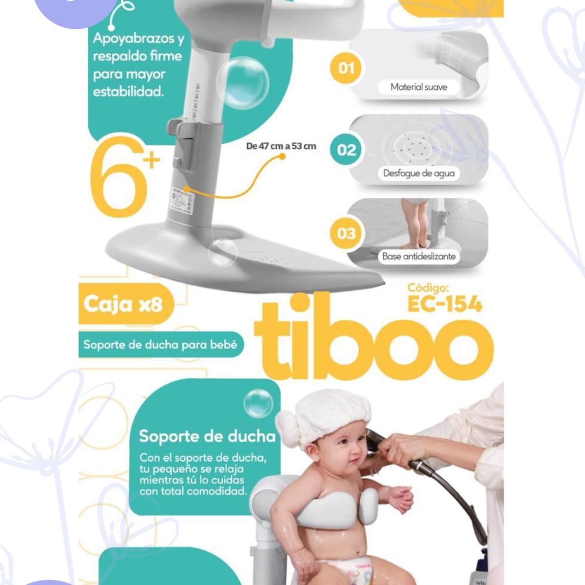 Baby - Soporte de Ducha para Bebé Ajustable TIBOO PLOMO