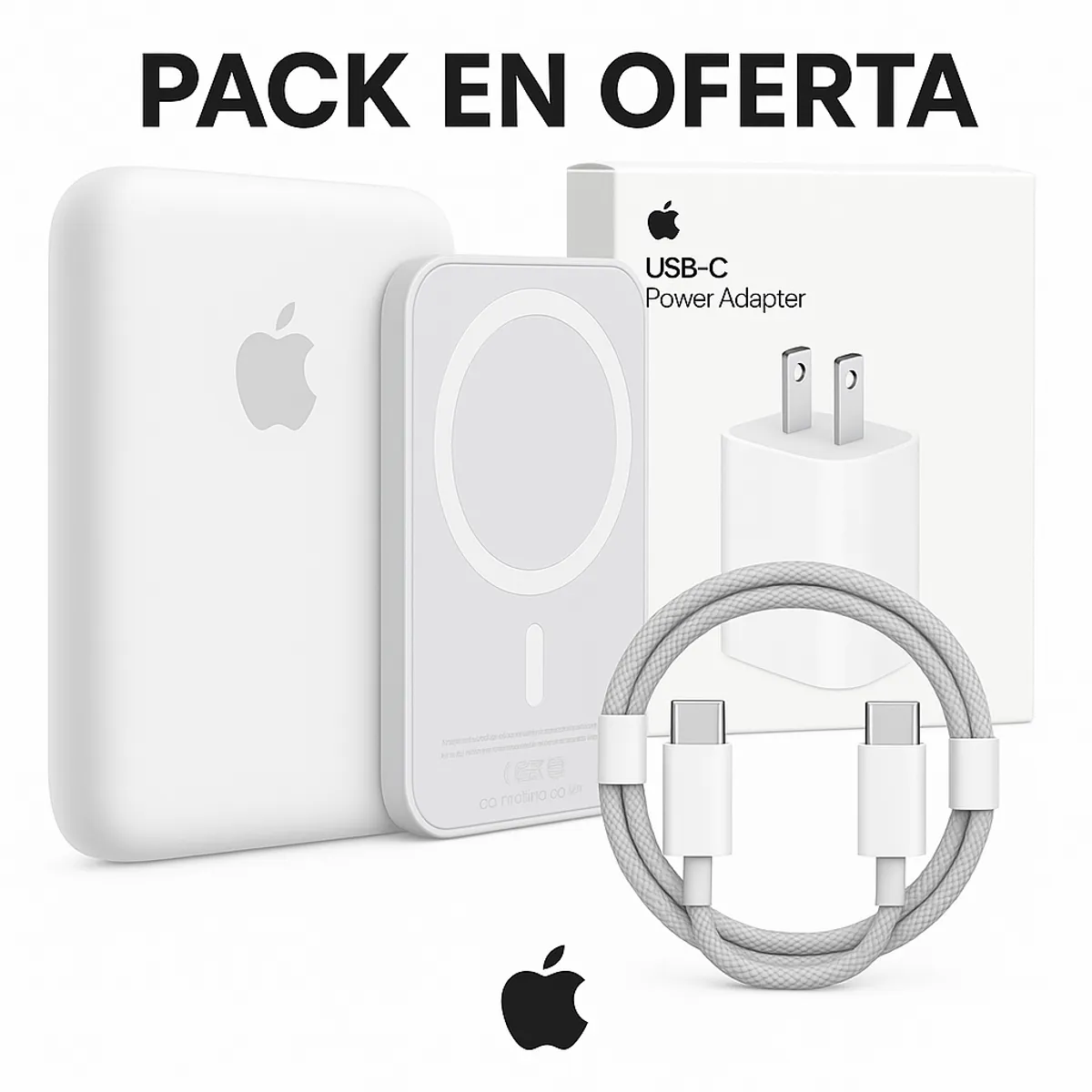 APPLE - Combo MagSafe 20000mAh + Cargador 20W + Cable USB-C a C Trenzado