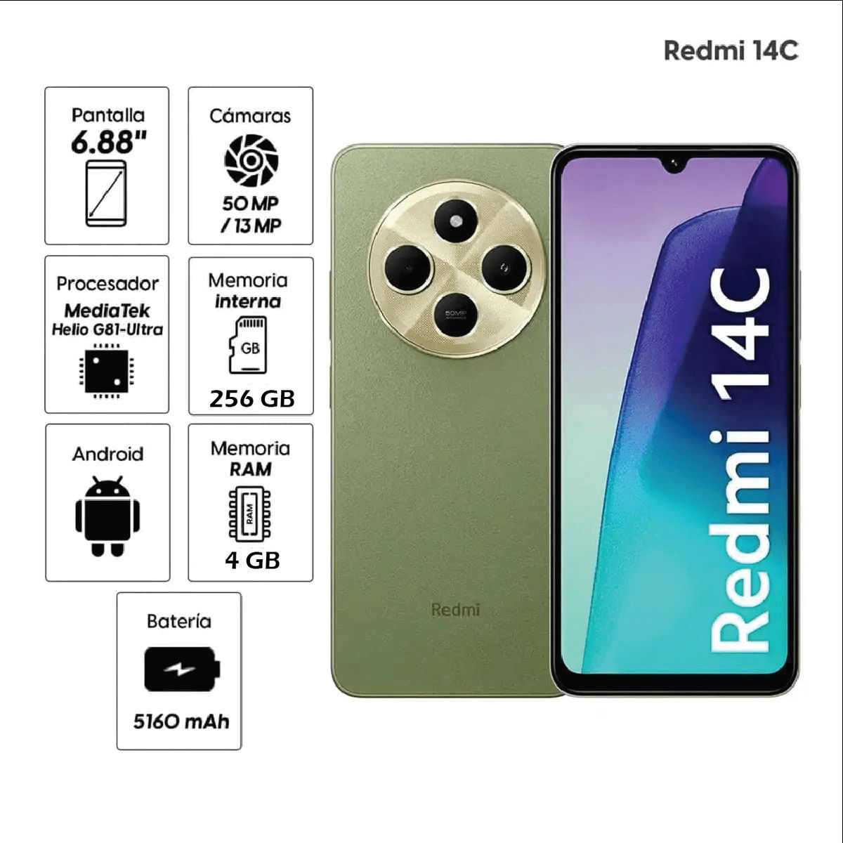 XIAOMI - Xiaomi Redmi 14C  4GB+256GB 50mpx- Verde