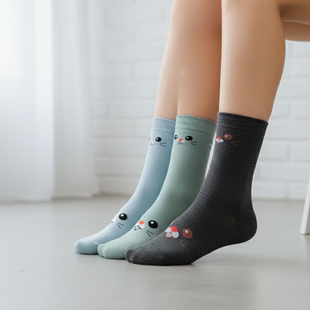 GENERICO - Pack 3 Medias Ratón Gris Oscuro Turquesa y Celeste