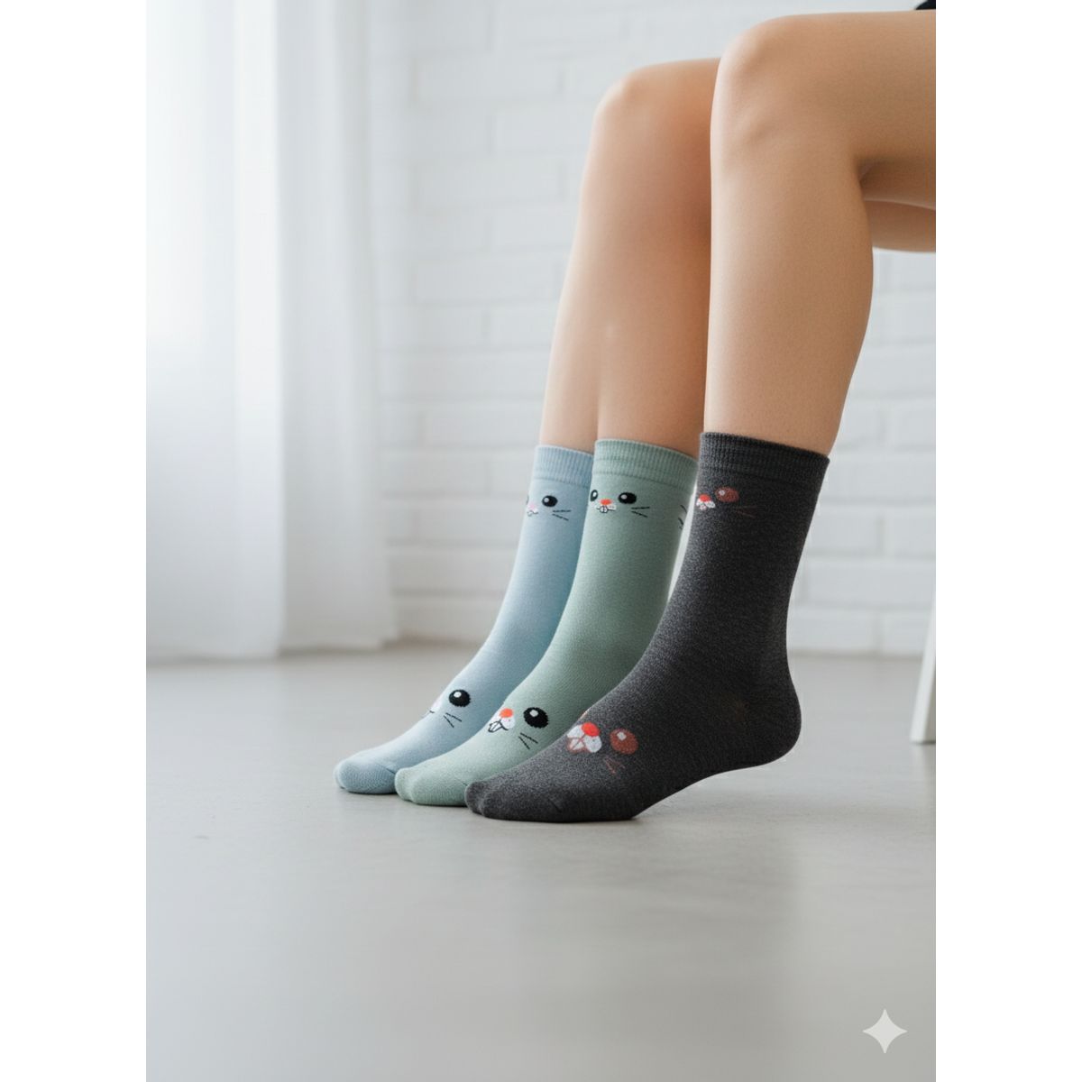 GENERICO - Pack 3 Medias Ratón Gris Oscuro Turquesa y Celeste