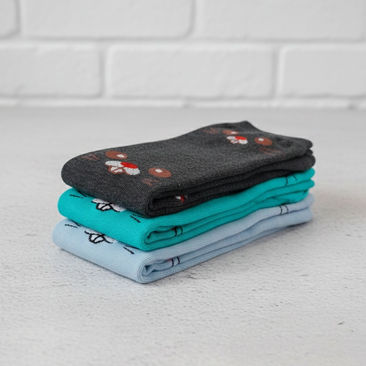 GENERICO - Pack 3 Medias Ratón Gris Oscuro Turquesa y Celeste