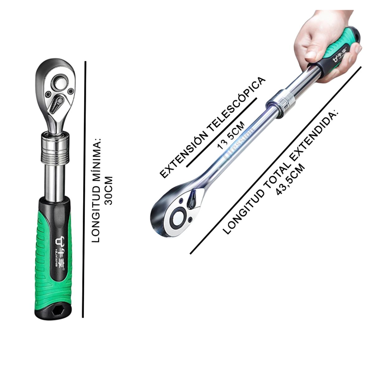 GENERICO - Llave Ratchet Extensible Profesional 12” CRV Mecánica Automotriz