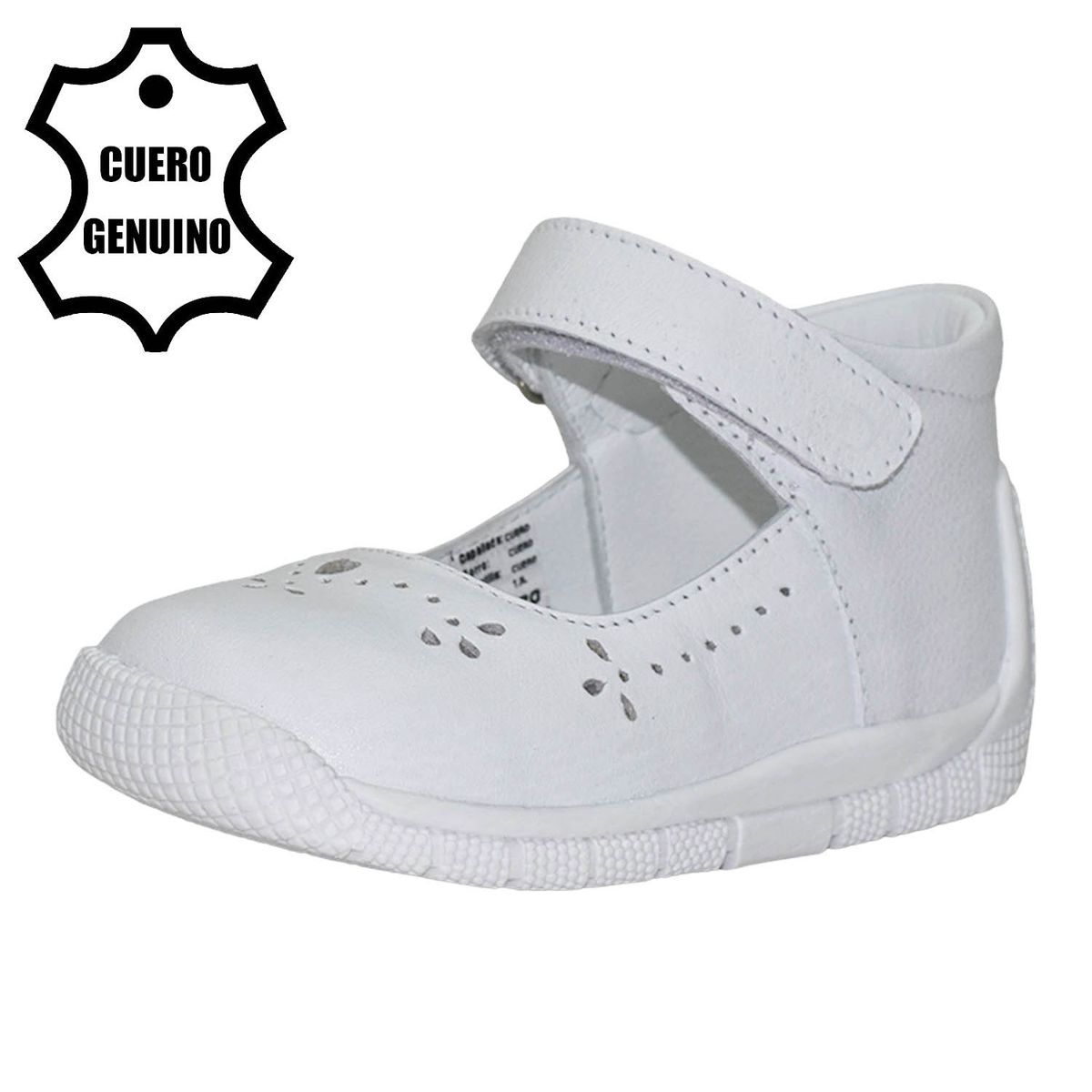 BRUNO KIDS - ZAPATO PIBE PARA NIÑA BRUNO KIDS DE CUERO BLANCO PRIMEROS PASOS