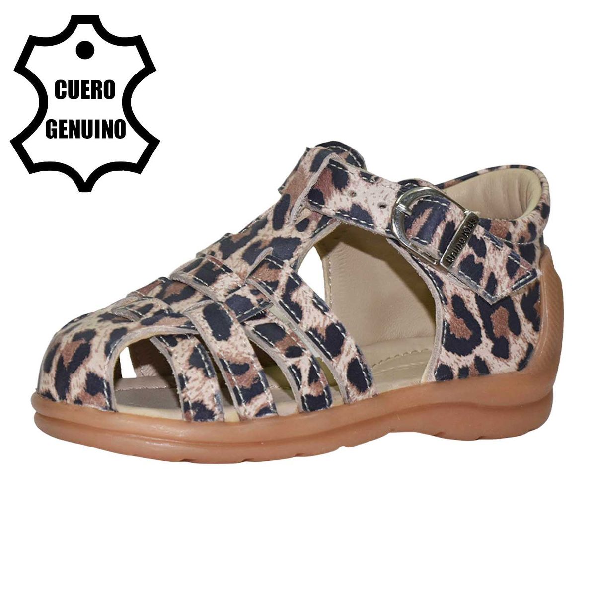 BRUNO KIDS - SANDALIA PIBE PARA NIÑA BRUNO KIDS DE CUERO ANIMAL PRINT ARENA PRIMEROS PASOS