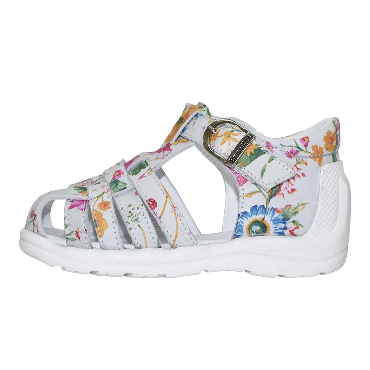 BRUNO KIDS - SANDALIA PIBE PARA NIÑA BRUNO KIDS DE CUERO FOLIA FLOR BLANCO PRIMEROS PASOS