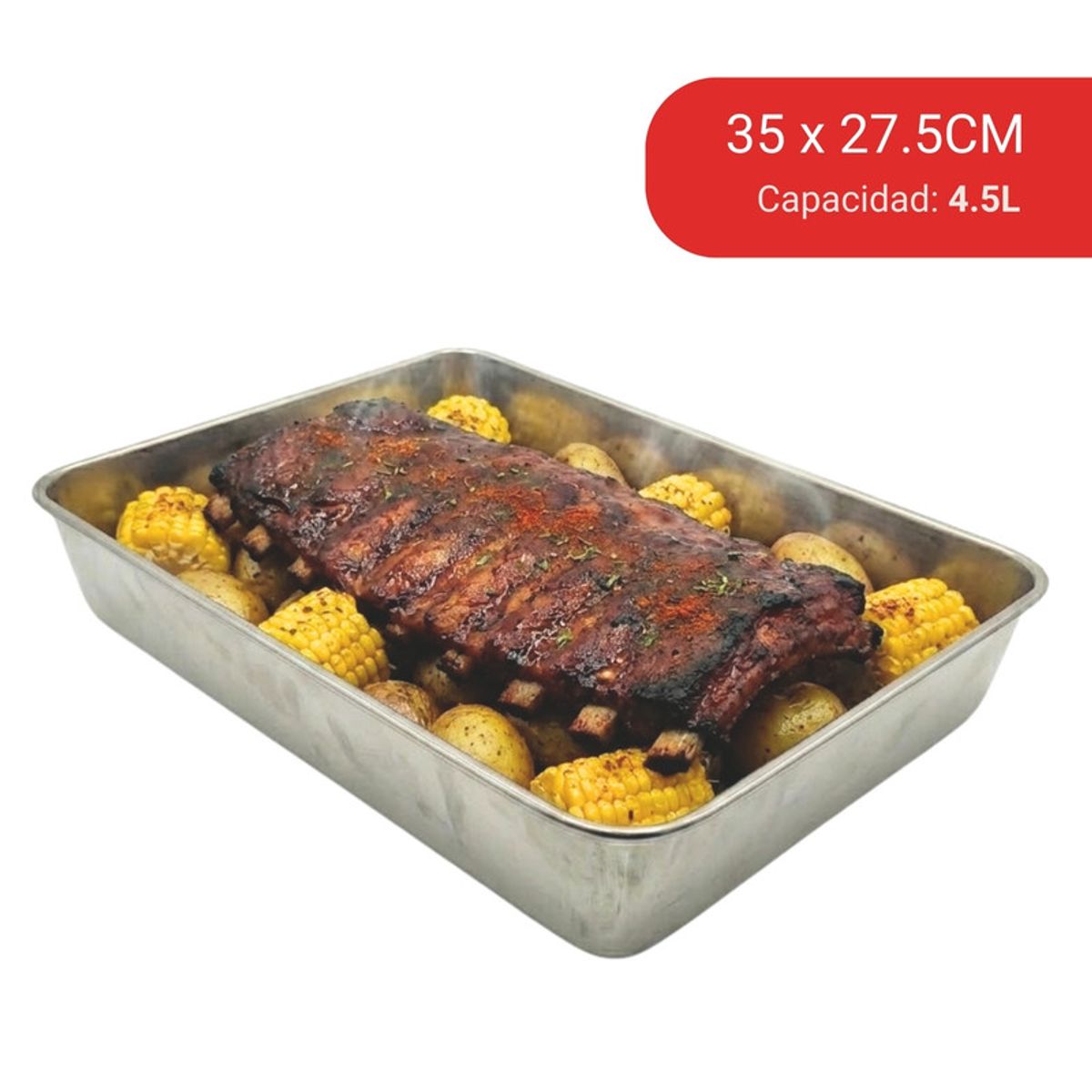 PENTHA - Bandeja rectangular de acero inoxidable 4 . 5 litros