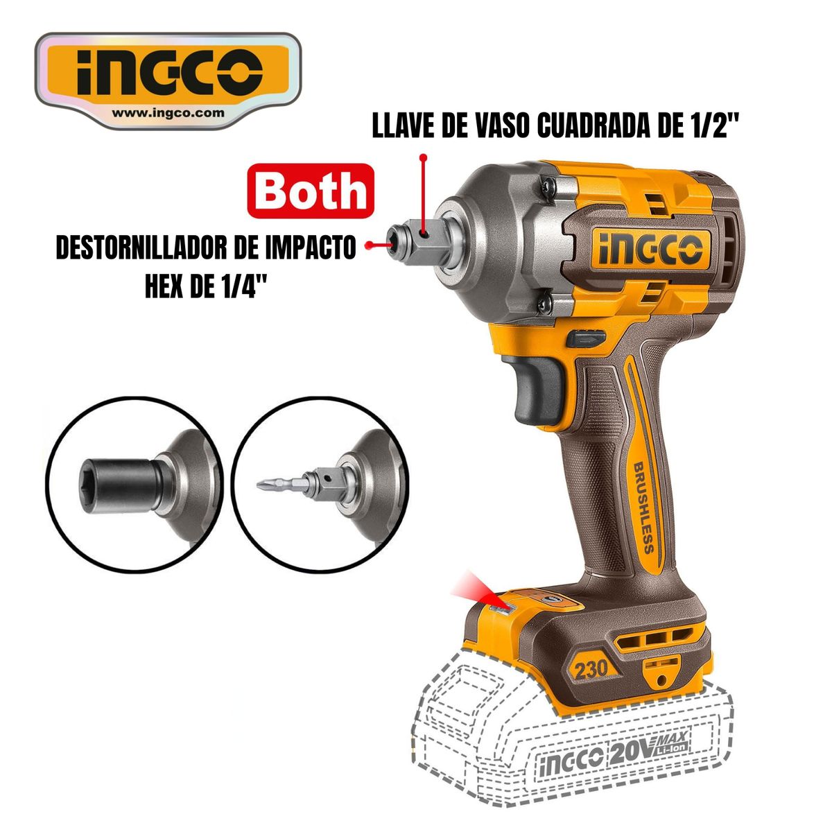 INGCO TOOLS - CIWLI20236 ATORNILLADOR Y LLAVE DE IMPACTO DE 230NM