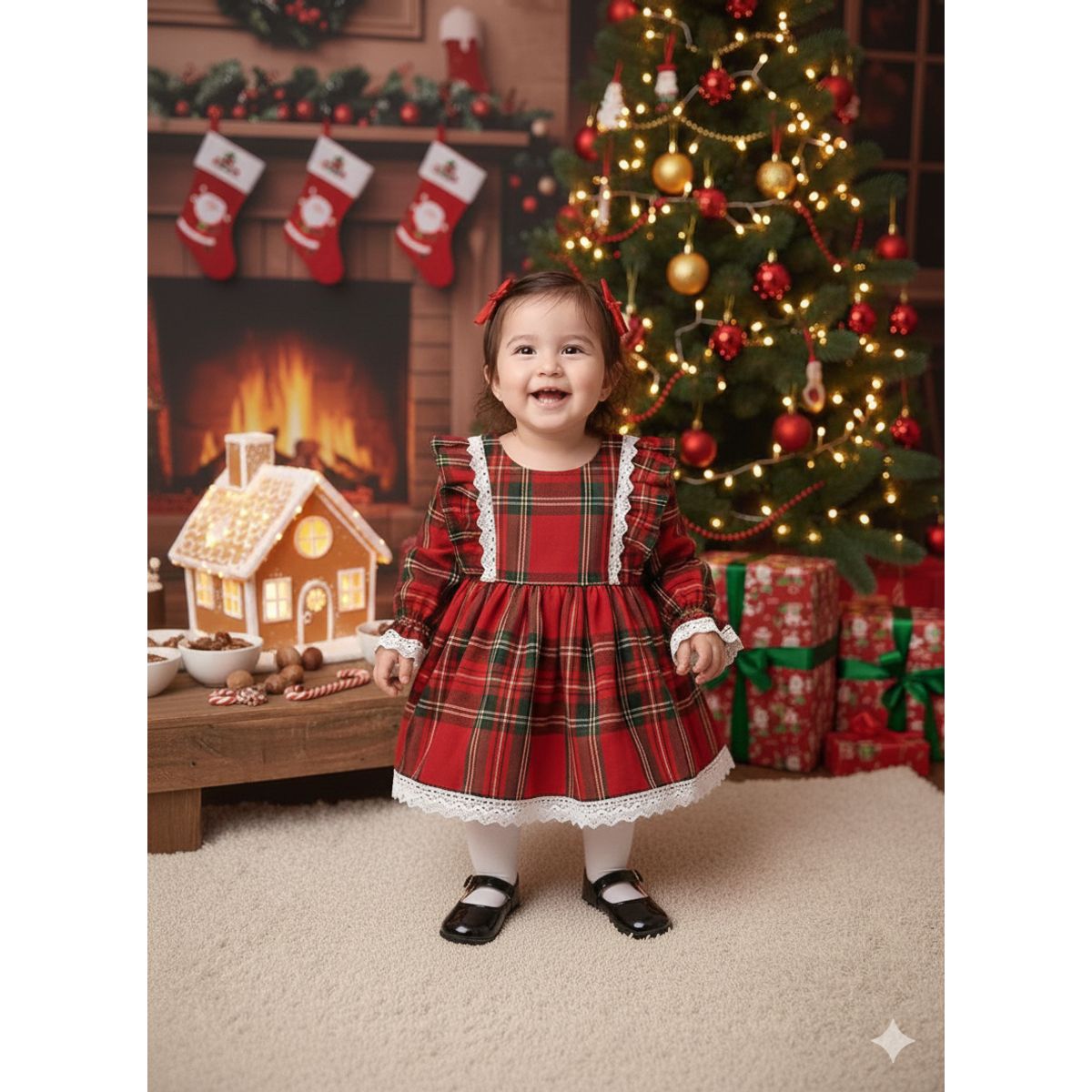 GENERICO - VESTIDO PARA BEBE NAVIDAD DE CUADROS ROJOS