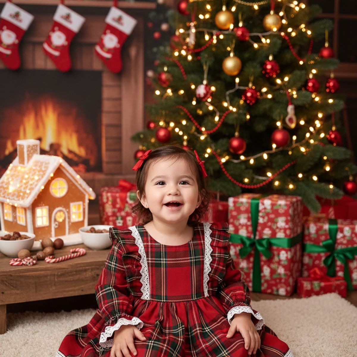 GENERICO - VESTIDO PARA BEBE NAVIDAD DE CUADROS ROJOS