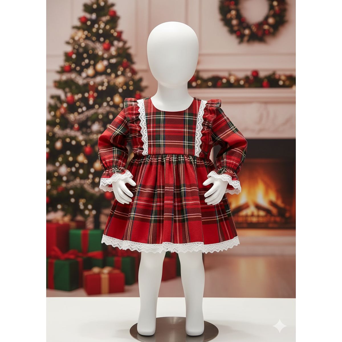 GENERICO - VESTIDO PARA NIÑA NAVIDAD DE CUADROS ROJOS