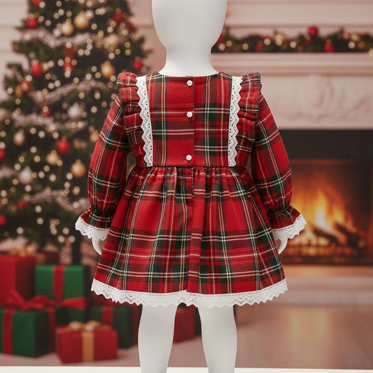 GENERICO - VESTIDO PARA NIÑA NAVIDAD DE CUADROS ROJOS