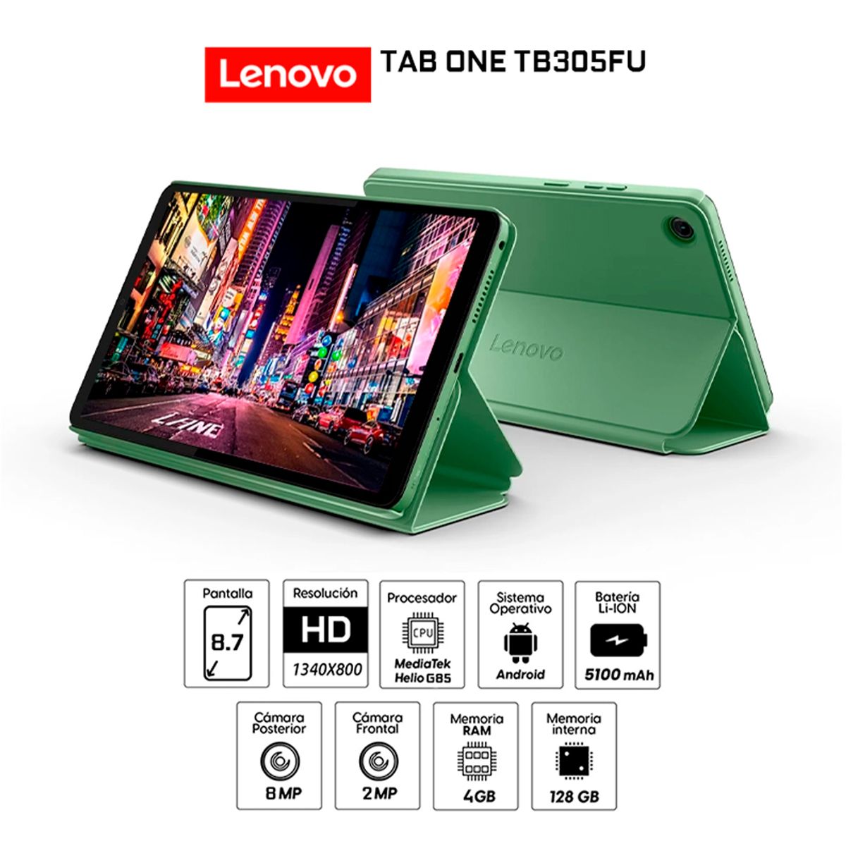 LENOVO - Tablet Lenovo TB305FU Tab One + Folio Case 8.7 HD WiFi 4GB/128GB - Seafoam Green