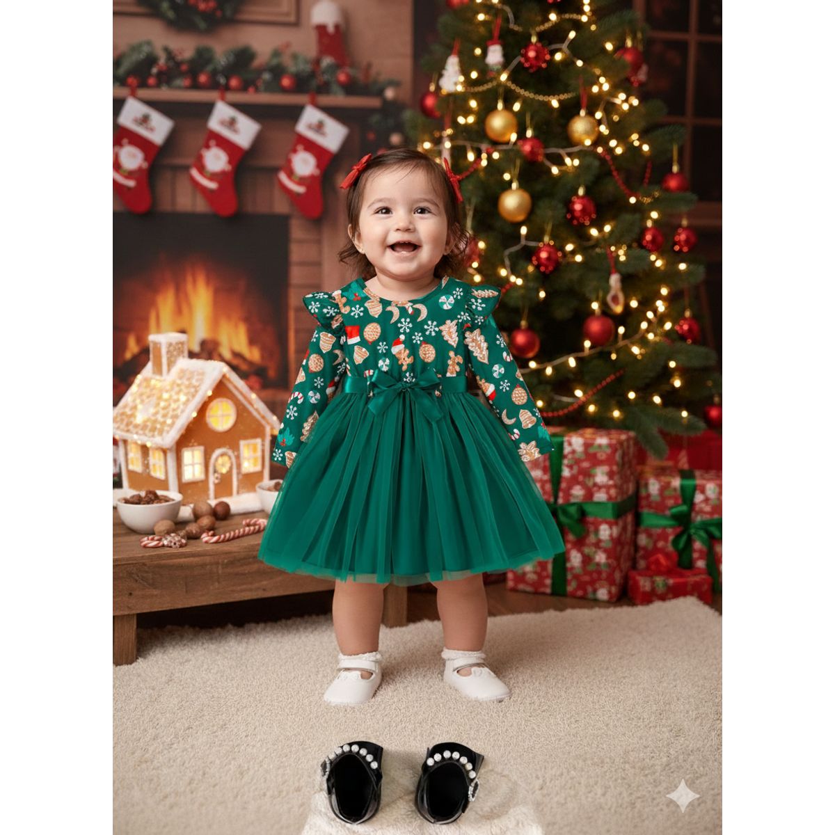 GENERICO - VESTIDO NAVIDAD PARA NIÑA - VESTIDO VERDE OSCURO