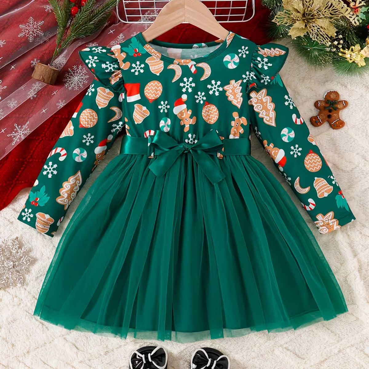 GENERICO - VESTIDO NAVIDAD PARA NIÑA - VESTIDO VERDE OSCURO