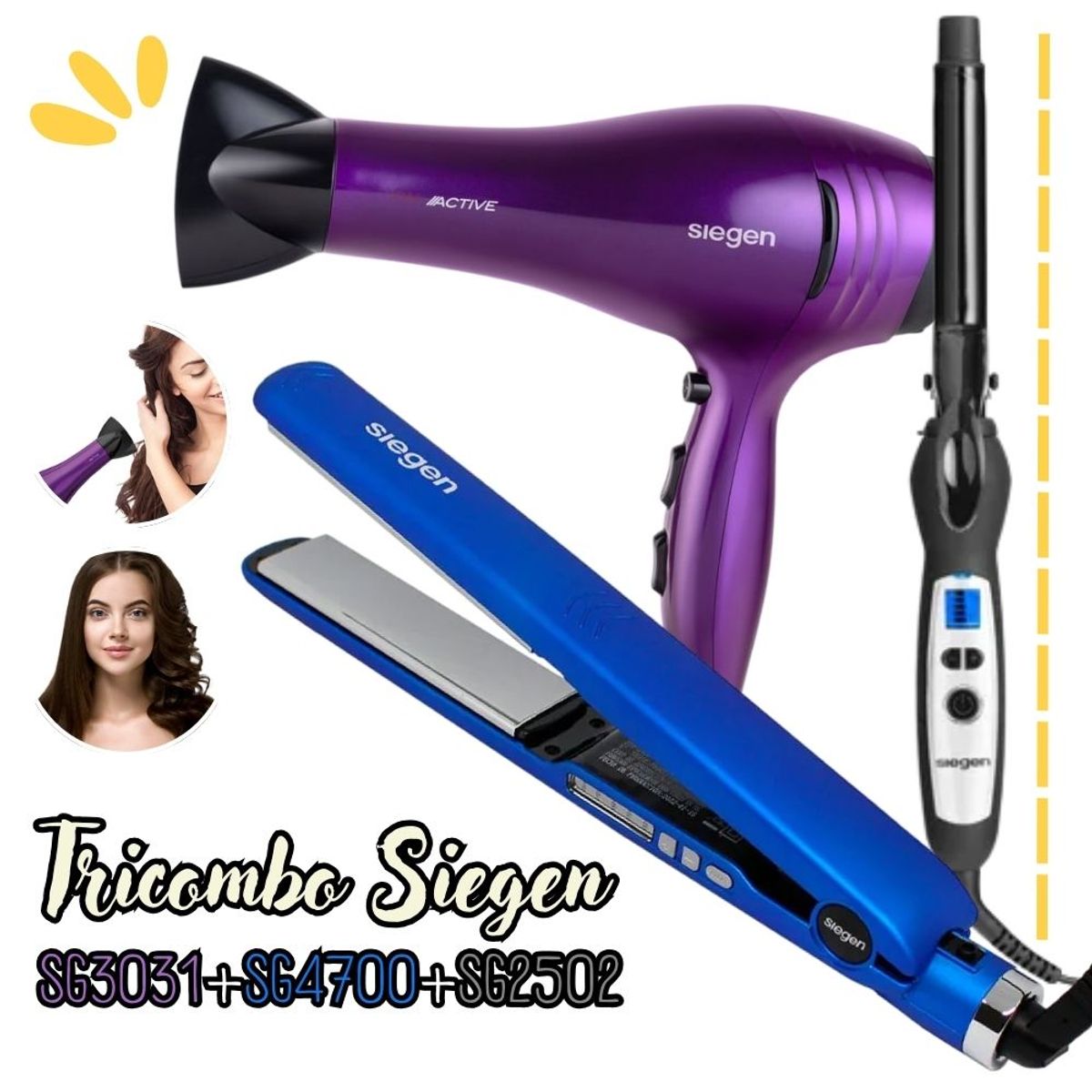 SIEGEN - Tricombo Siegen Secadora SG3031 + Alisadora SG4700 + Rizadora SG2502