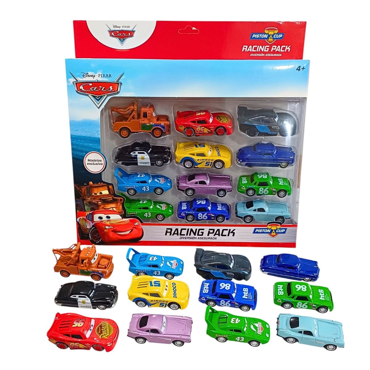 GENERICO - PACK 12 CARROS CARS RAYO MCQUEEN METAL 9CM A FRICCIÓN