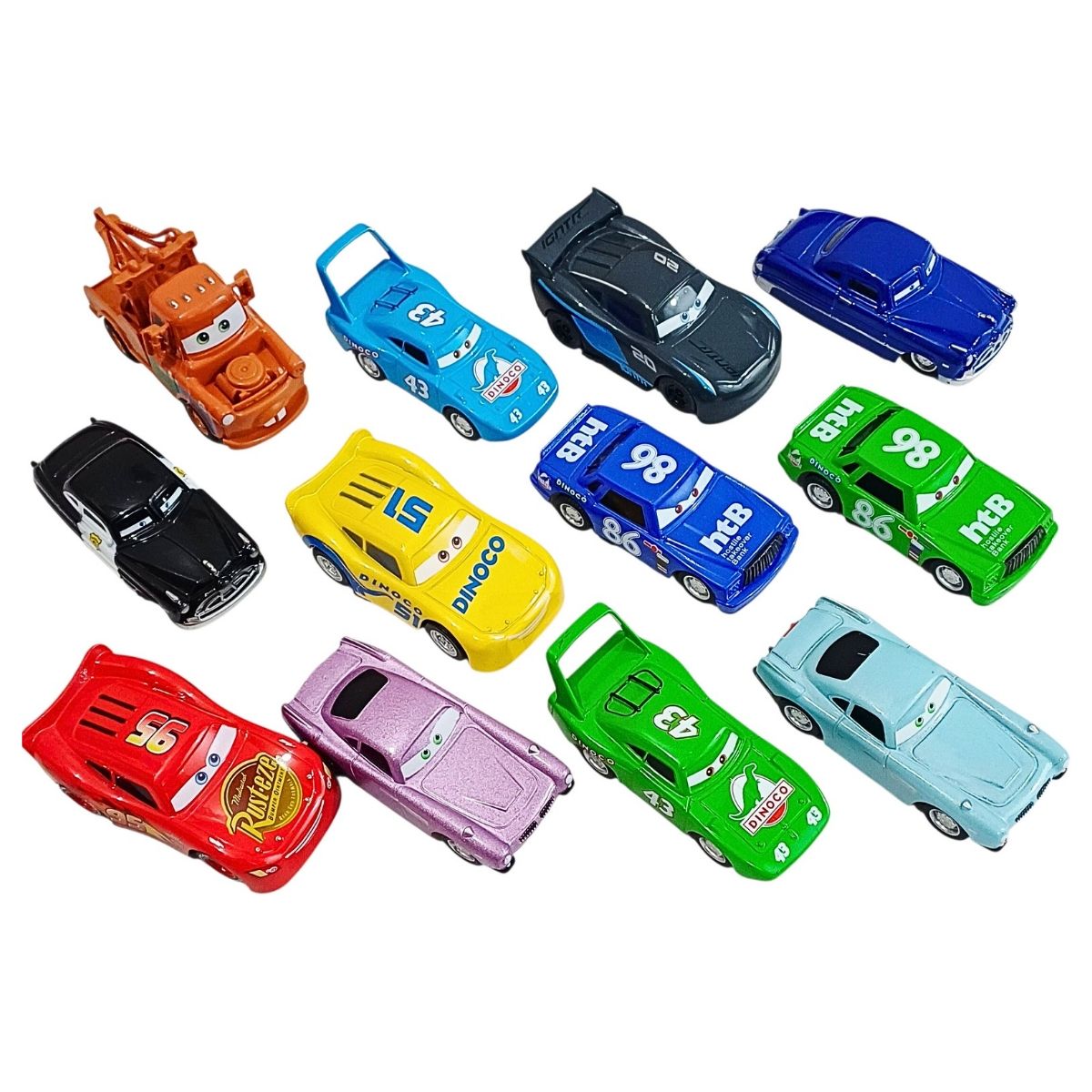 GENERICO - PACK 12 CARROS CARS RAYO MCQUEEN METAL 9CM A FRICCIÓN