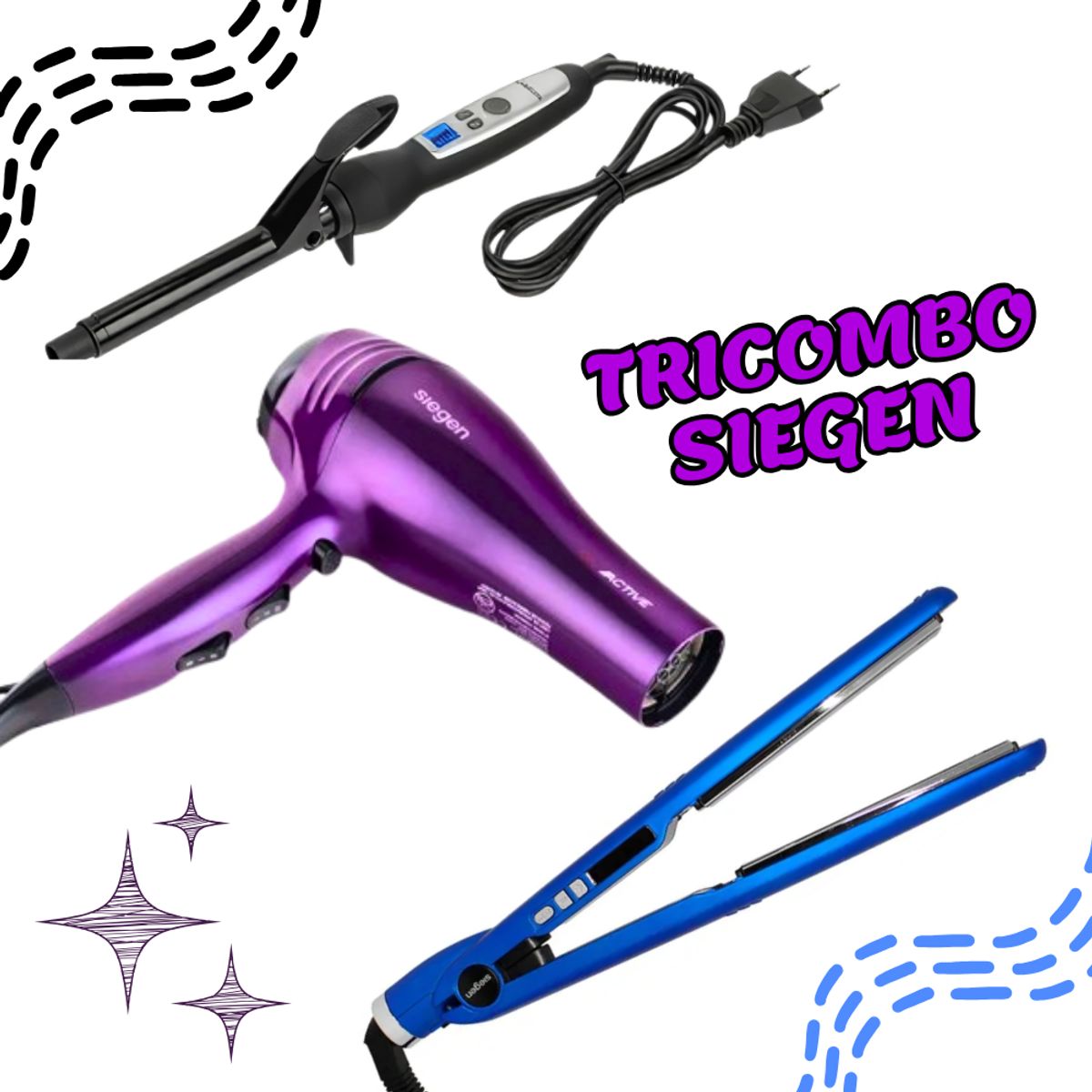 SIEGEN - Tricombo Siegen Secadora SG3031 + Alisadora SG4700 + Rizadora SG2502