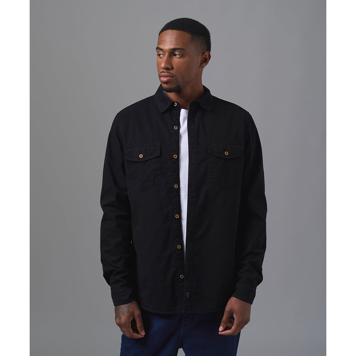 Mbo - Camisa Hombre Manga Larga Sobrecamisa Classic Fit Negro MBO