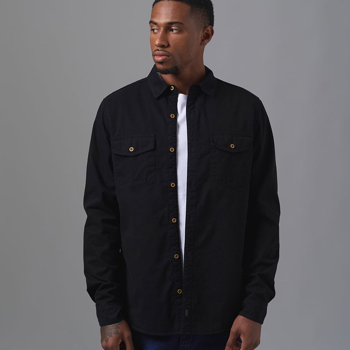 Mbo - Camisa Hombre Manga Larga Sobrecamisa Classic Fit Negro MBO