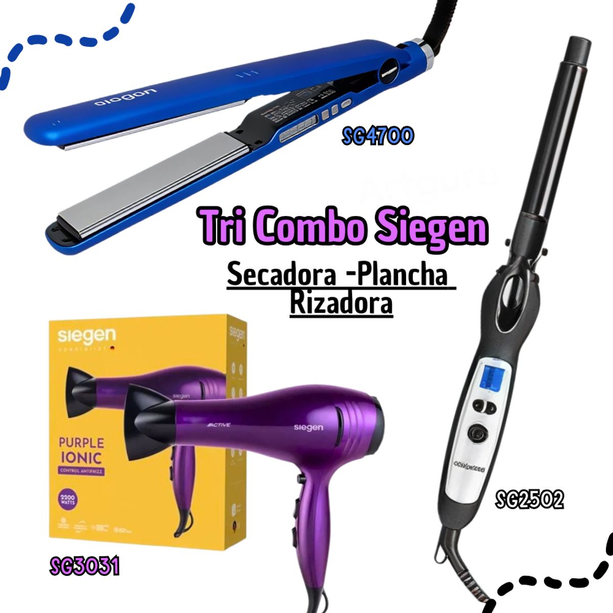 SIEGEN - Tricombo Siegen Secadora SG3031 + Alisadora SG4700 + Rizadora SG2502