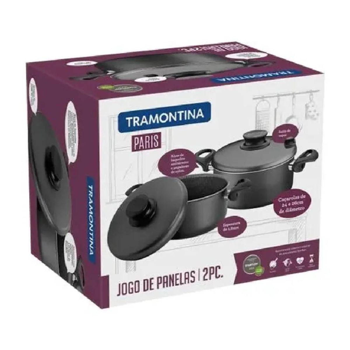 TRAMONTINA - Juego de ollas de Aluminio París Negro x 2 piezas (24 cm-26 cm)