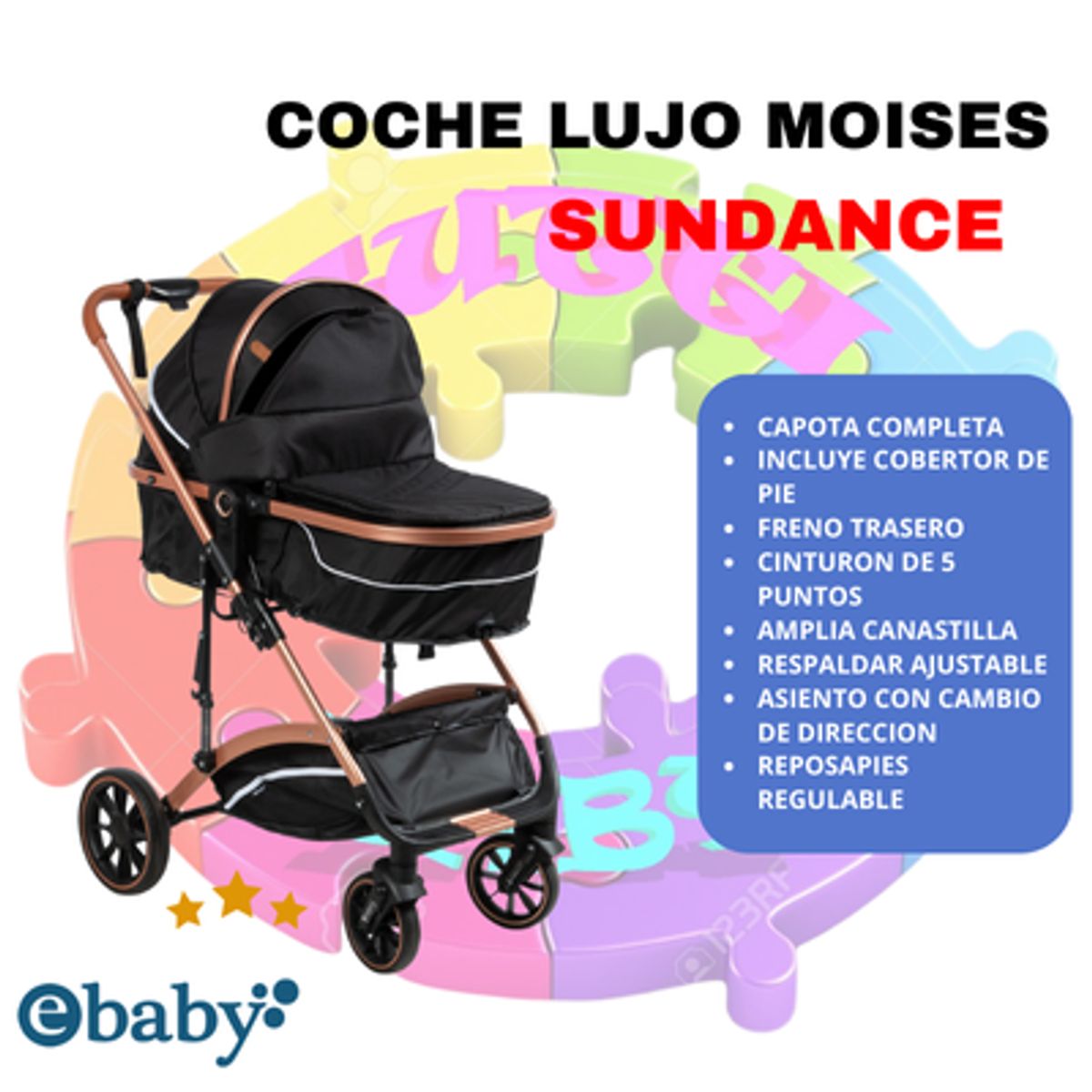EBABY - COCHE CUNA MOISES LUJO SUNDANCE COD157 - NEGRO