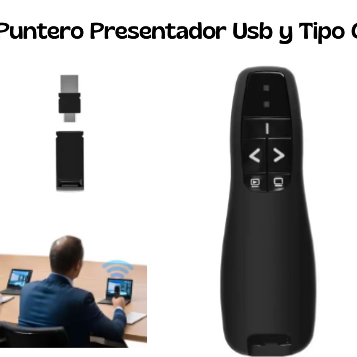 GENERICO - Puntero Presentador Láser Inalámbrico Wireless Usb y Tipo C 2.4 Ghz