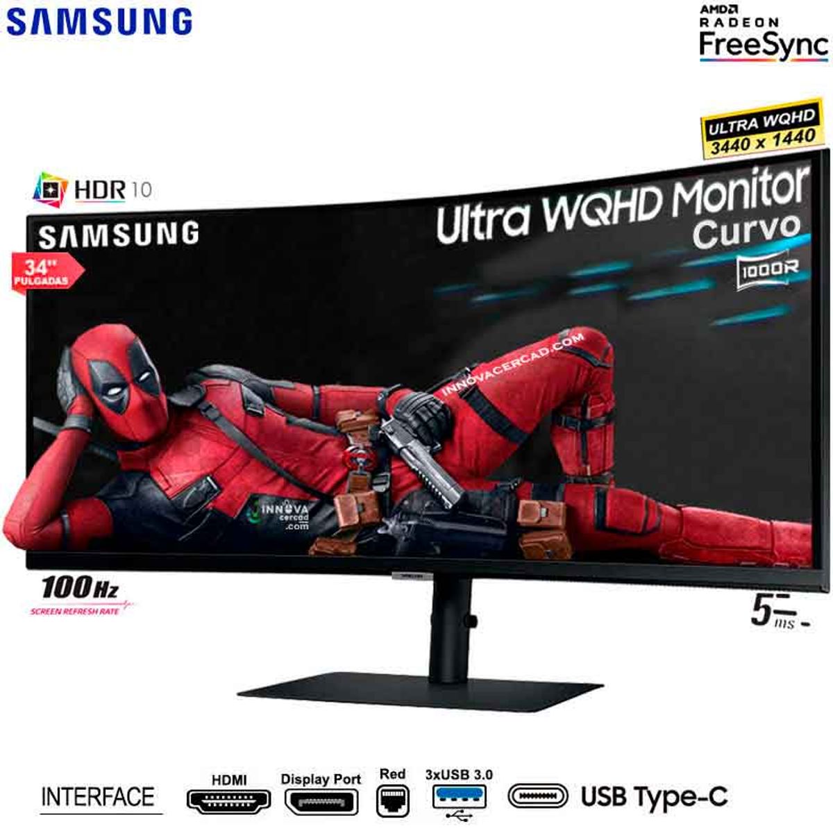 SAMSUNG - Monitor Samsung 34 Curvo ViewFinity S6 S65UC 100hz 5ms HDR10 USB C Ethernet HDMI DP