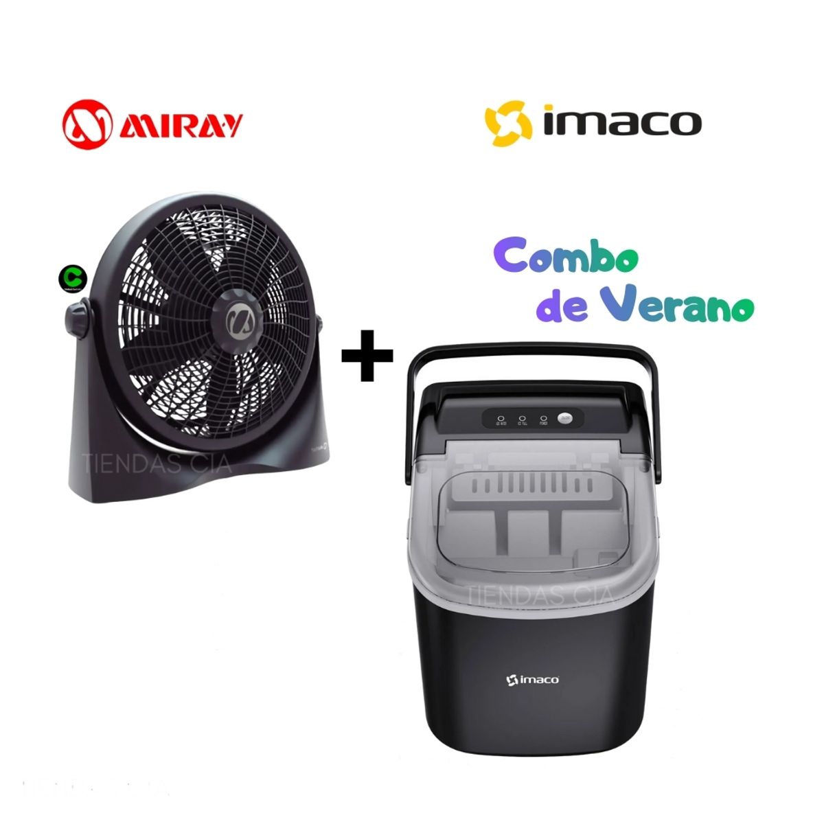 IMACO - Combo Maquina de Hielo IMK1209 Imaco y Ventilador Miray