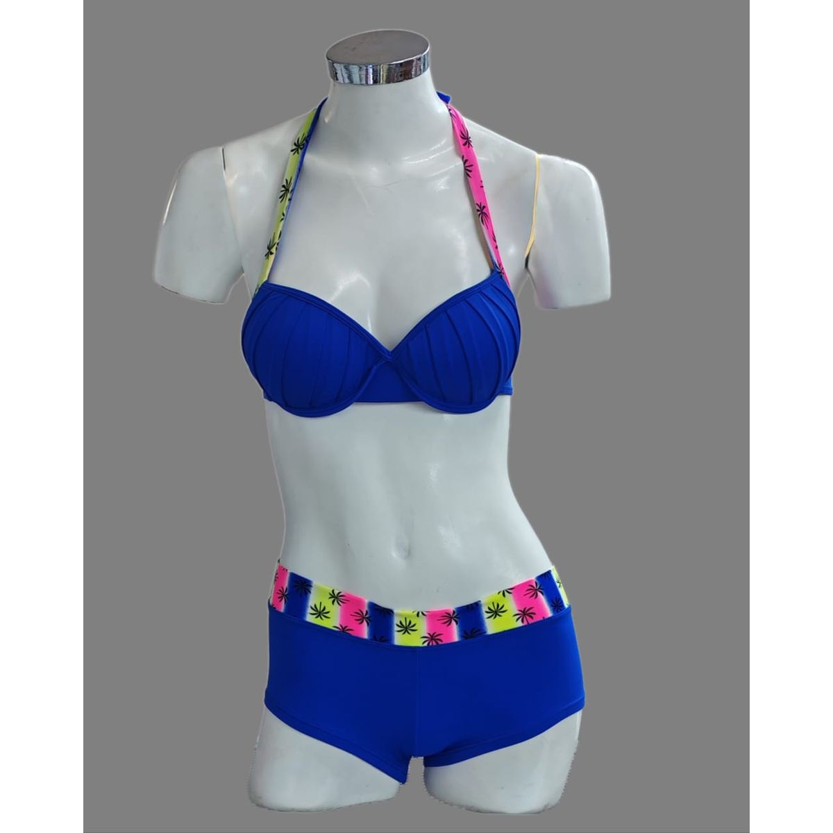 GENERICO - Bikini Ropa de Baño Bañador Dos Piezas Azul rey con palmeras Talla M DEALCOBA