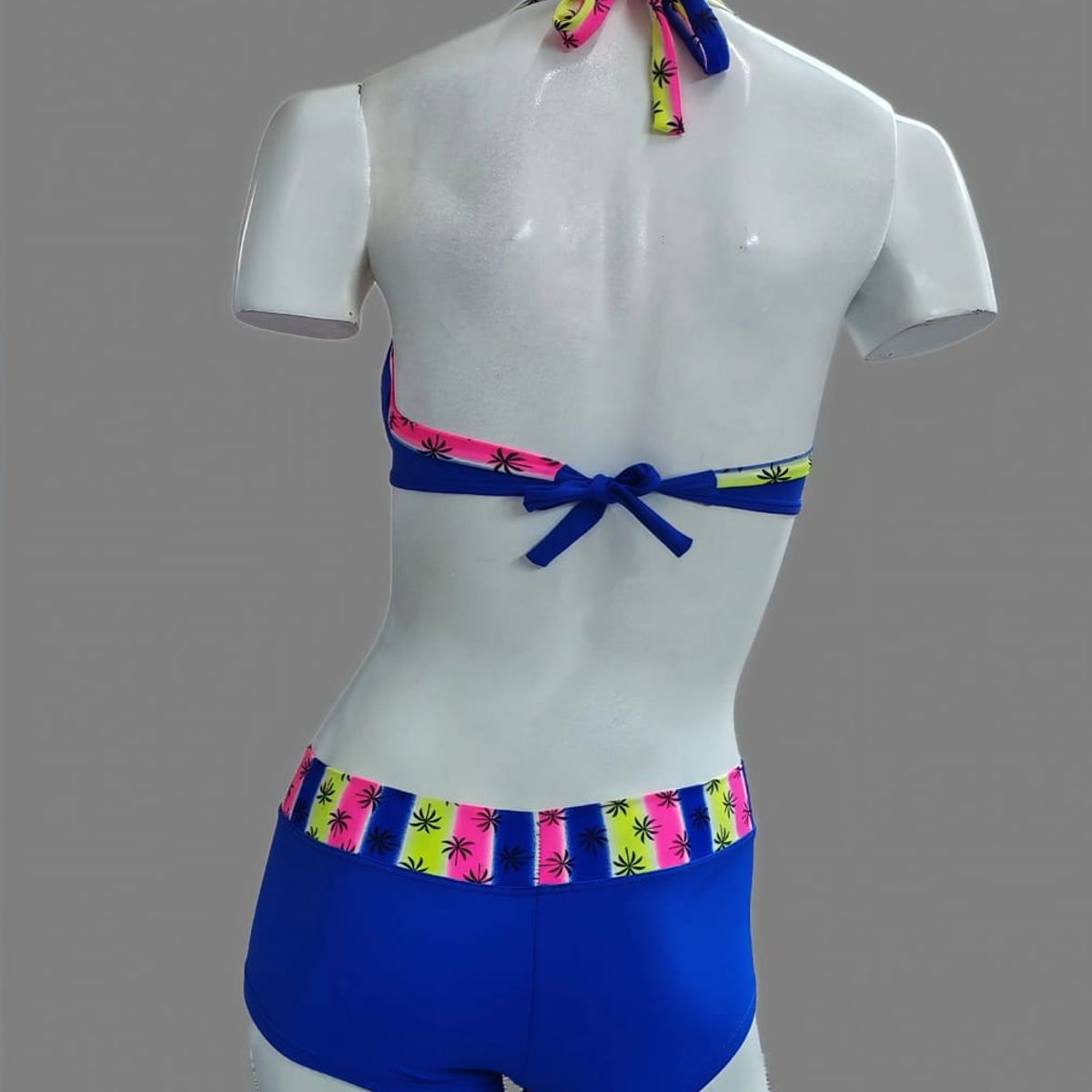 GENERICO - Bikini Ropa de Baño Bañador Dos Piezas Azul rey con palmeras Talla M DEALCOBA
