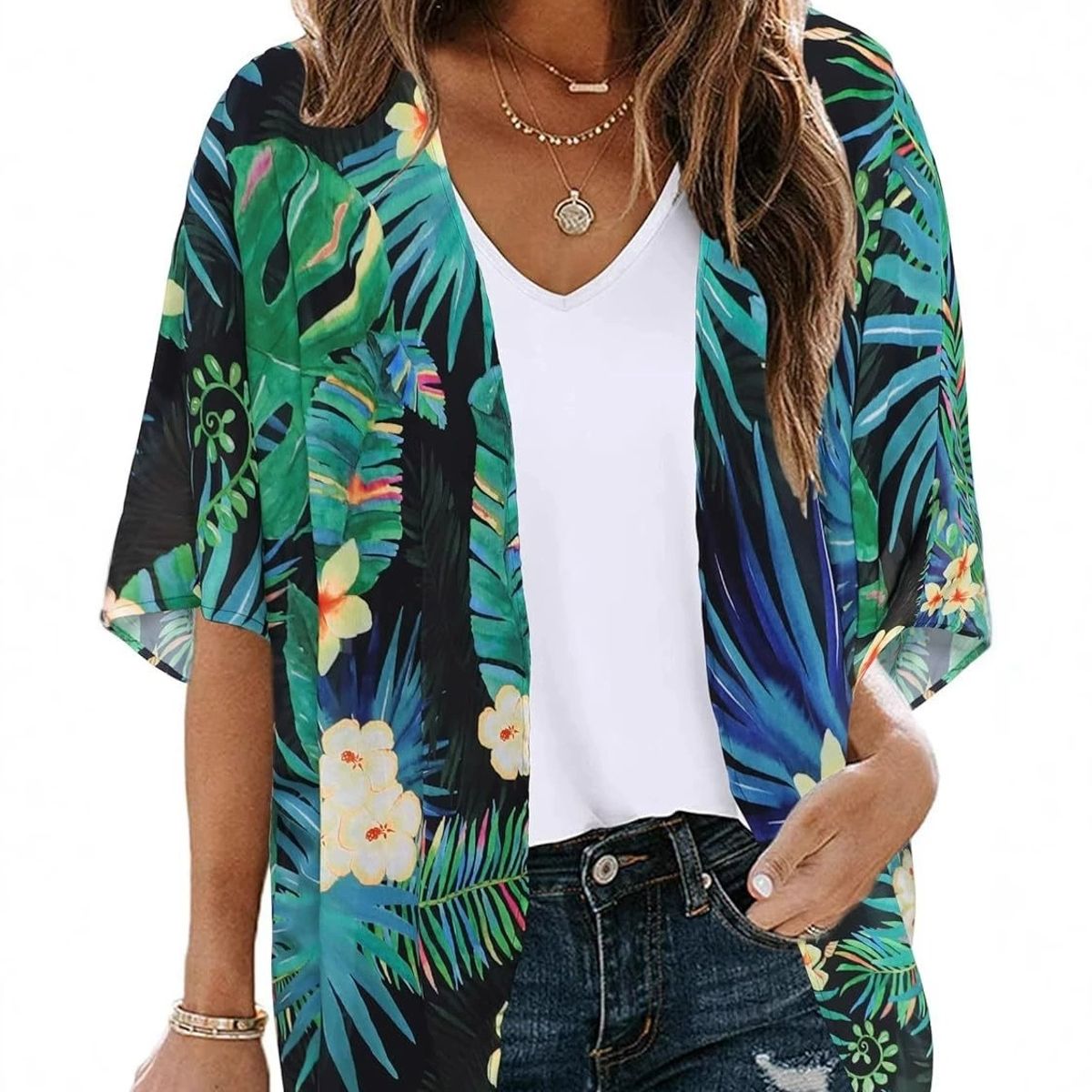 KAST PE - Kimono Malika Cardigan con estampado floral - Talla L