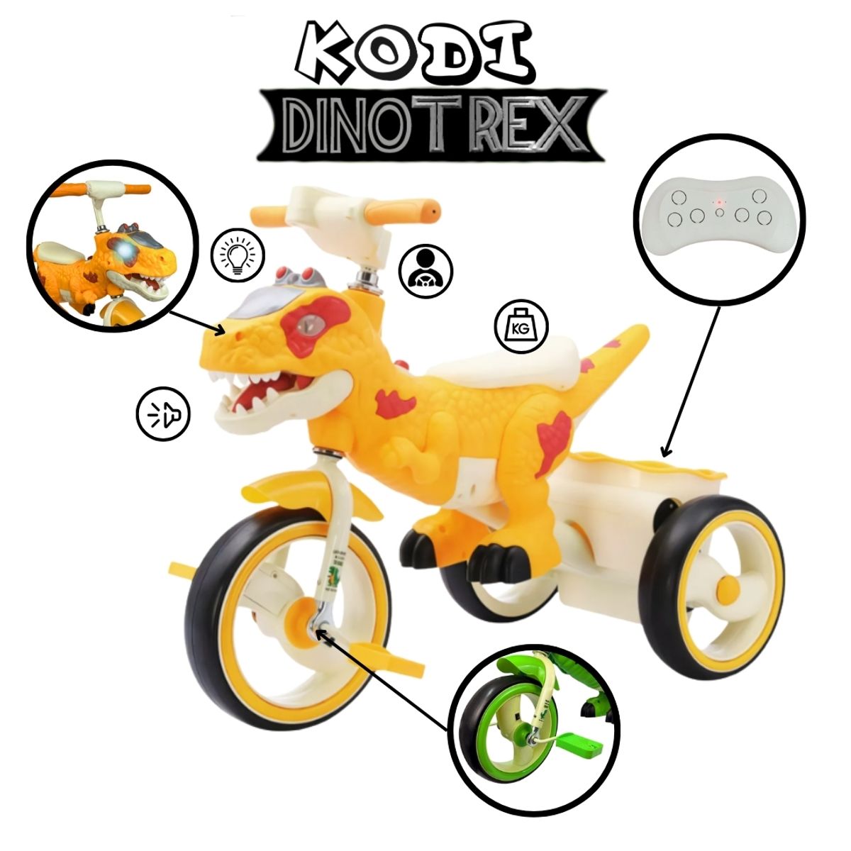 GENERICO - TRICICLO PARA NIÑOS CON BATERÍA DINOSAURIO NARANJA
