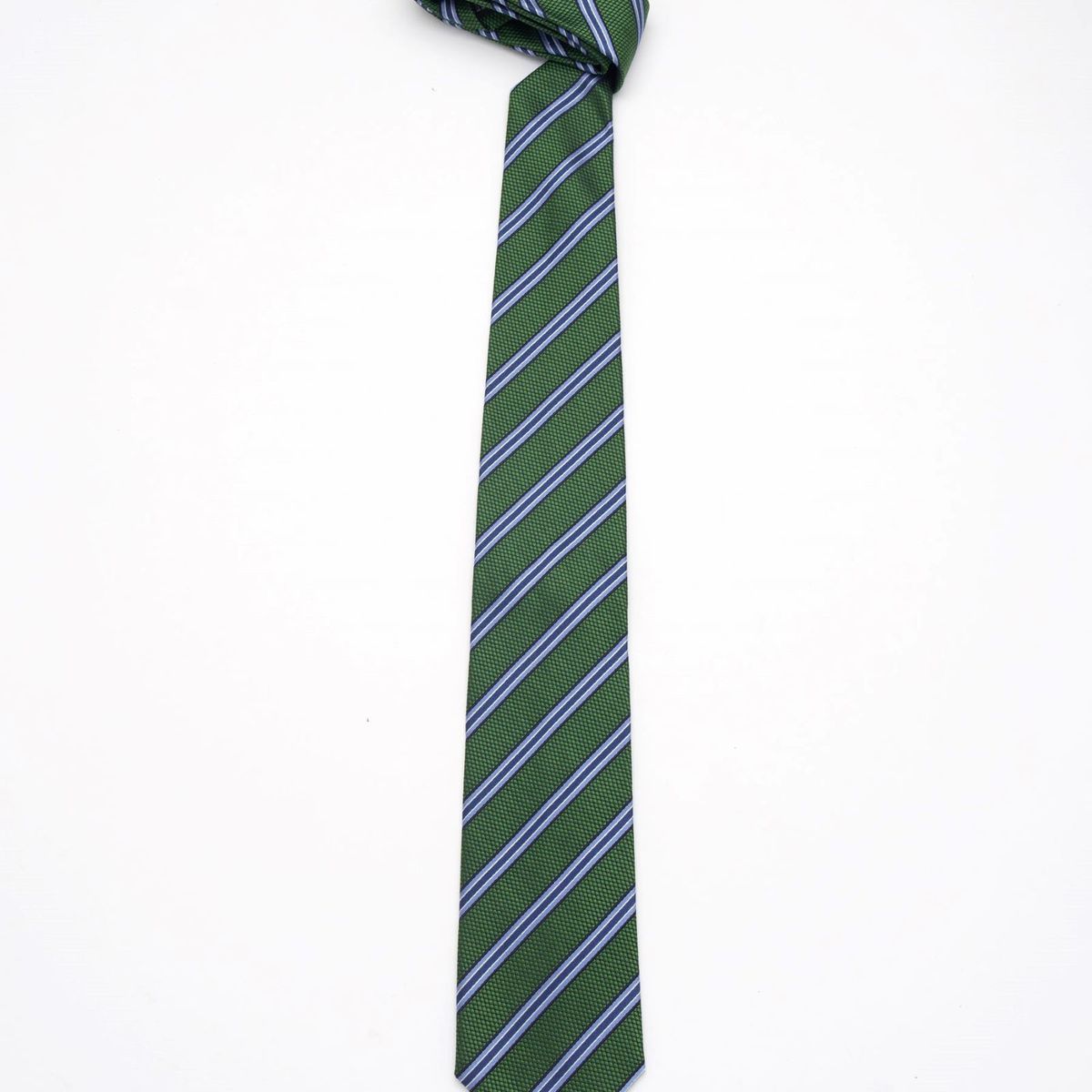 ANDREW'S TIES - CORBATA VERDE CON RAYAS AZUL Y CELESTES