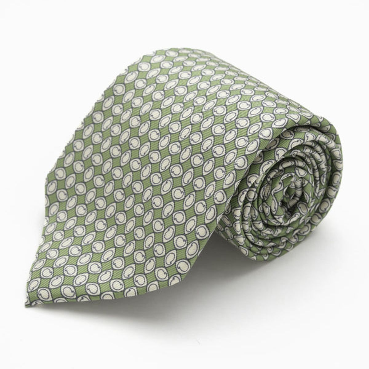ANDREW'S TIES - CORBATA VERDE CLARO CON DISEÑOS CREMAS